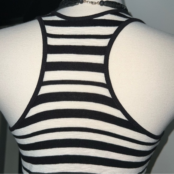 Ann Taylor Loft Black & Lt Oatmeal Striped Racerback Tank Dress - Size XS - Picture 5 of 9